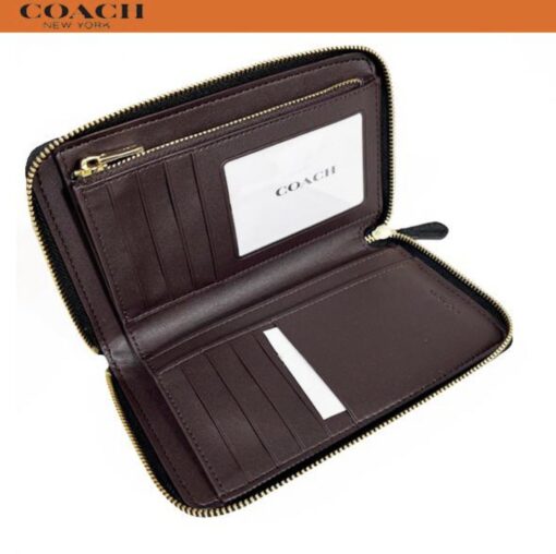 Ví Cầm Tay Coach C9104 Medium Id Zip Wallet W/Diary Embroidery in Pebble Leather Black 195031451416-2
